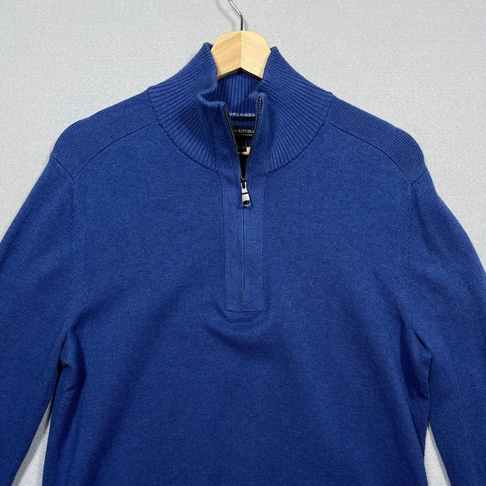Banana‎ Republic Sweater Men Medium Quarter Zip Blue Cotton Cashmere Blend